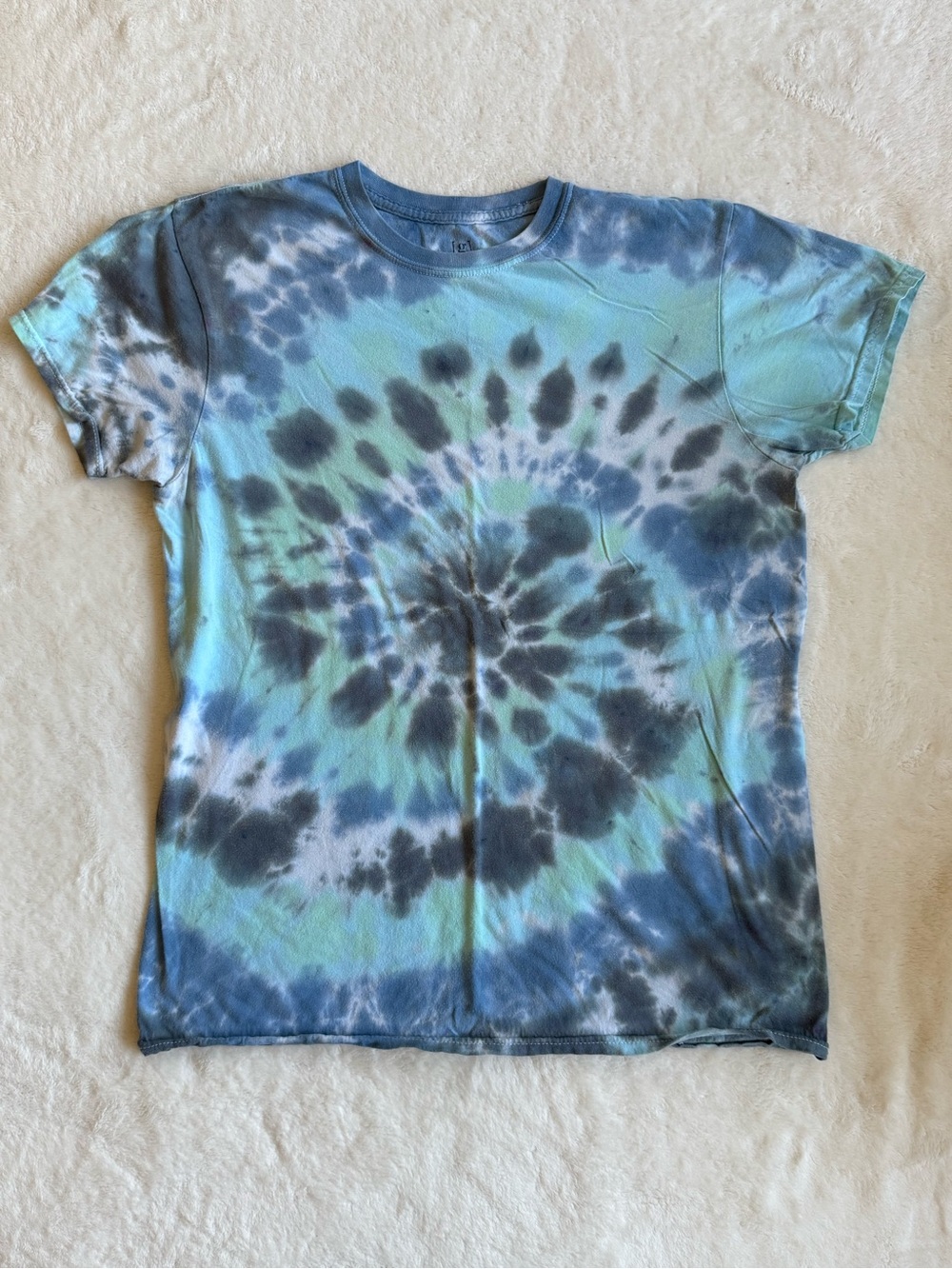 Blue Green Gray Tie Dye Spiral T-Shirt M 38-40